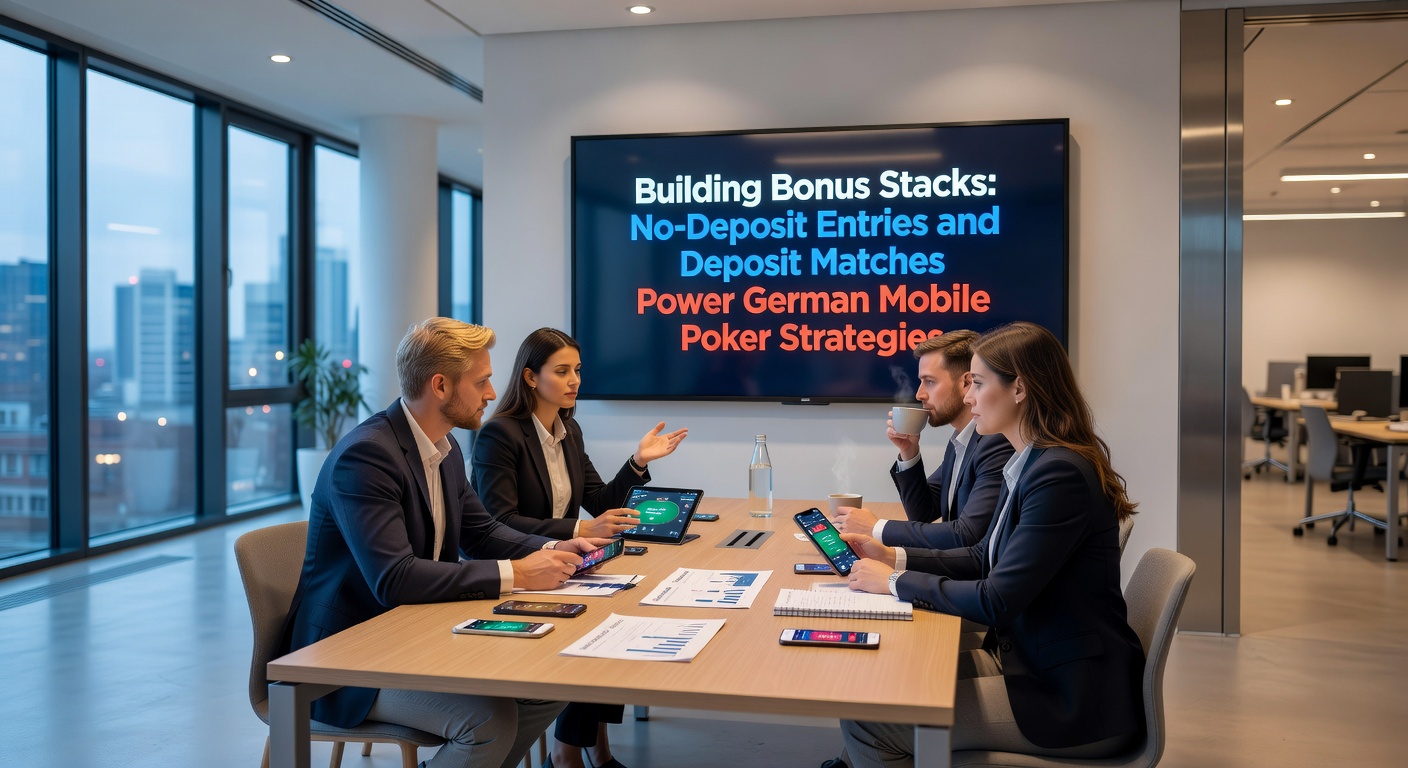 Mobile Poker-App zeigt Deposit-Match-Bonus und aufgebauten Turnier-Stack für deutschen Spieler