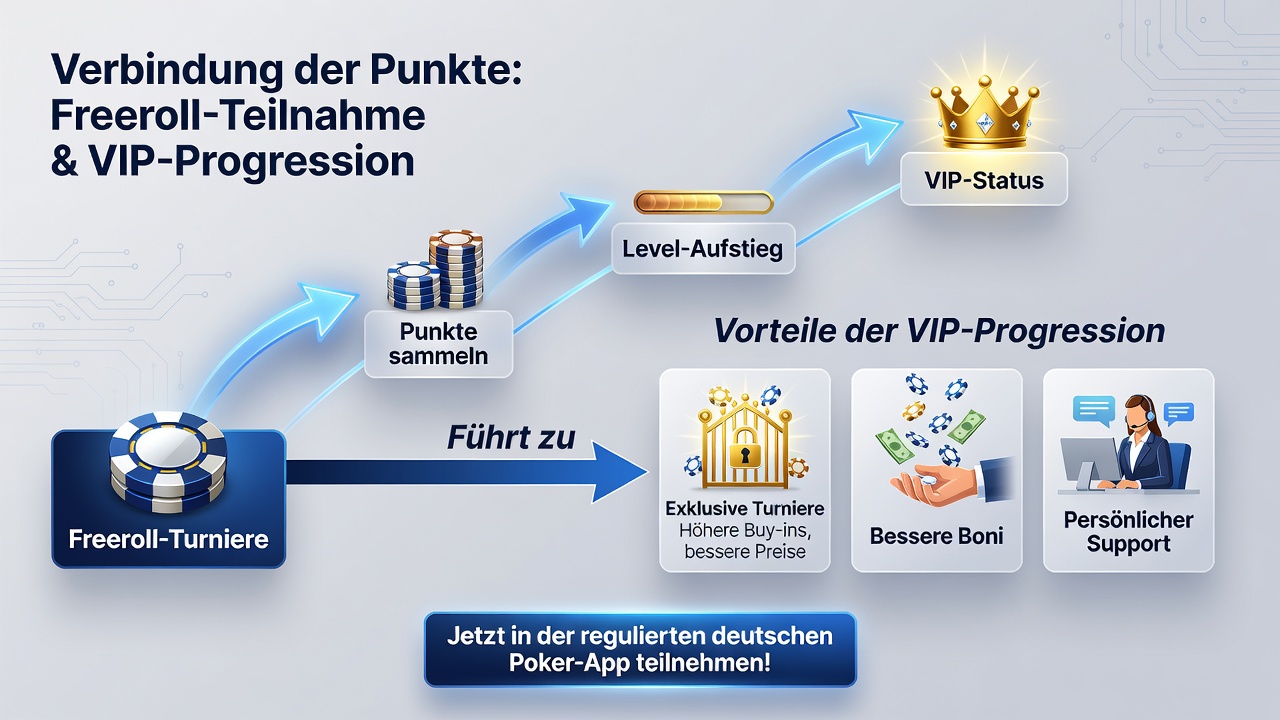 VIP-Progressionsdiagramm mit Freeroll-Verbindungen in Poker-Apps